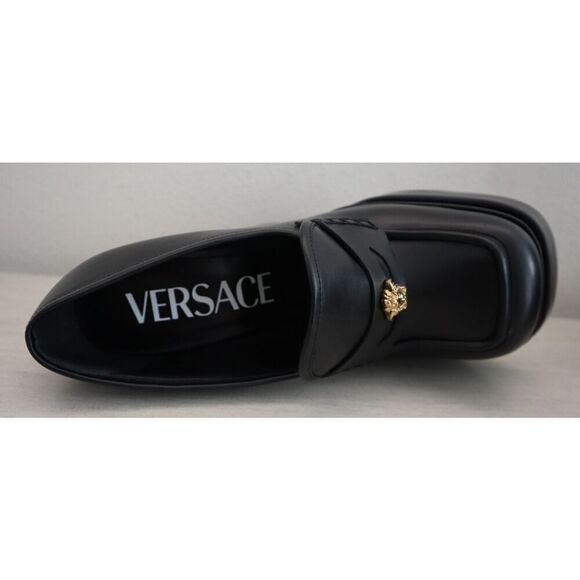 VERSACE WMN Sz 40 US 8.5 Black Mocassino Vitellino Leather High Heel Pumps - Picture 13 of 16